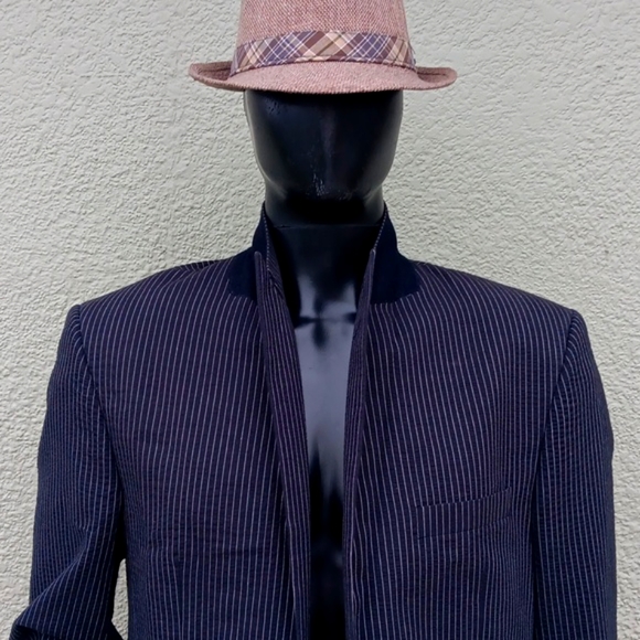 BLUE by PRONTO UOMO MEN'S PURE COTTON BLACK BLAZER W/WHITE PIN STRIPES - Picture 15 of 17